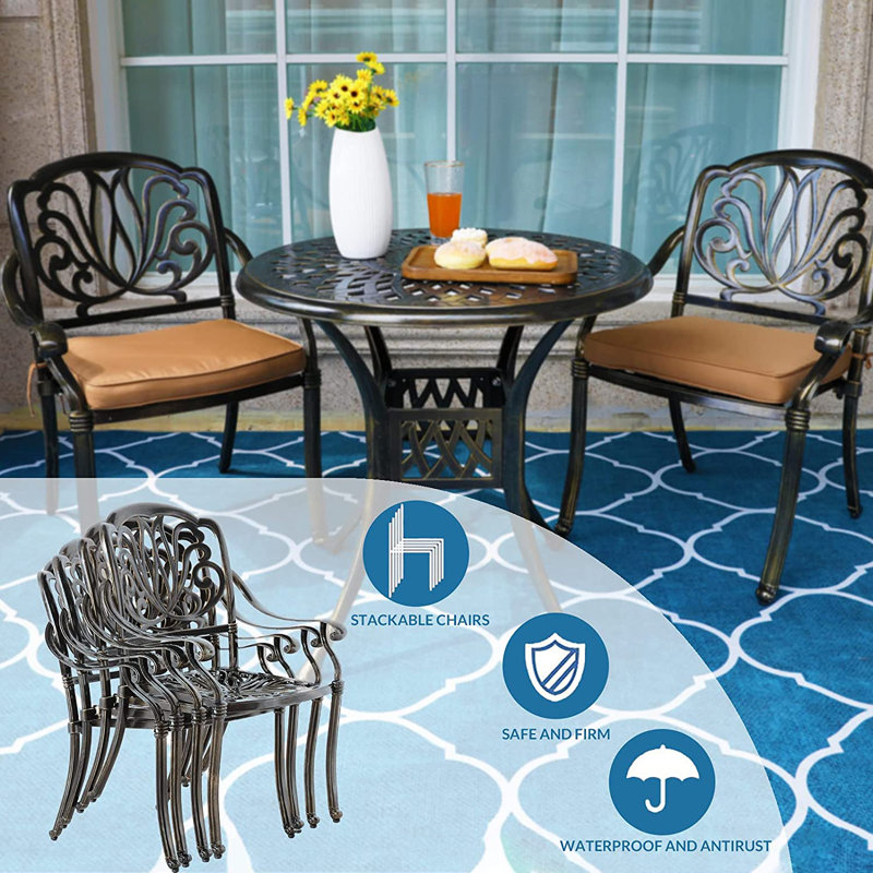 2 - Person Patio Dining Set with Round Table , Cushions Included, Khaki