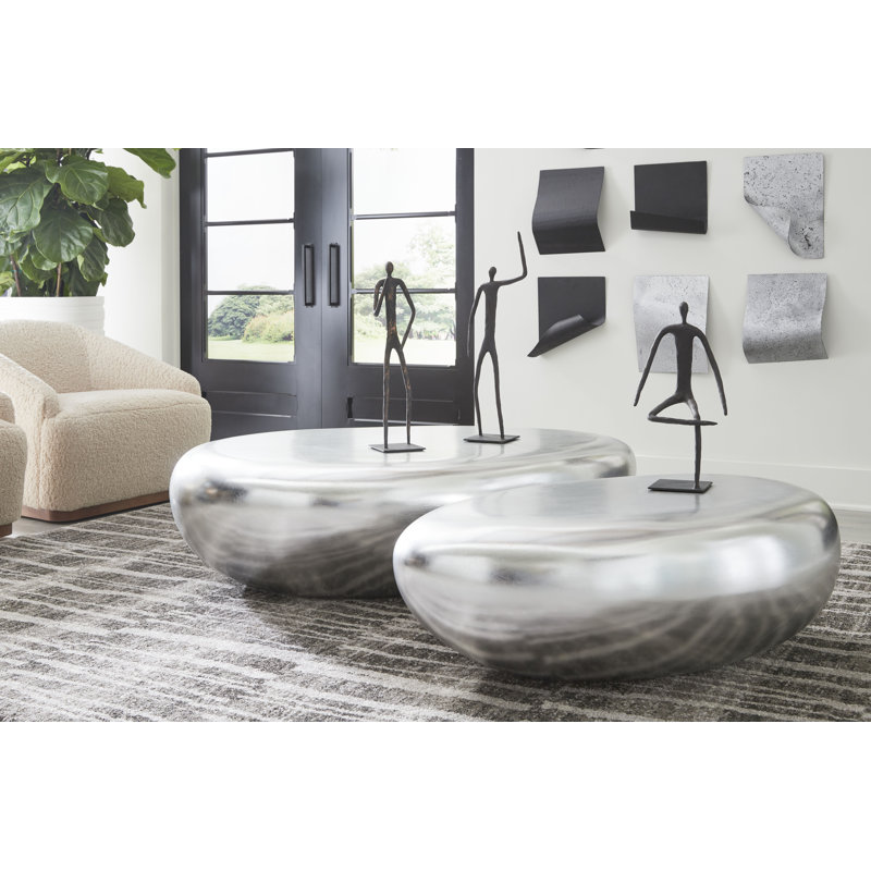 Contemporary Silver Leaf Oval Wood Coffee Table