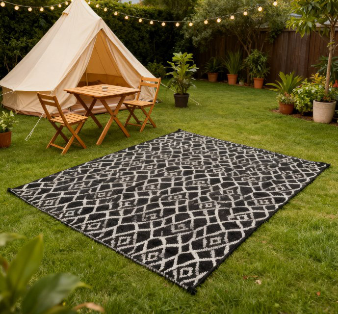 Patio Rug,Reversible Outdoor Rug Carpet RV Camping Rugs With Carry Bag, Runner 9' x 18', White