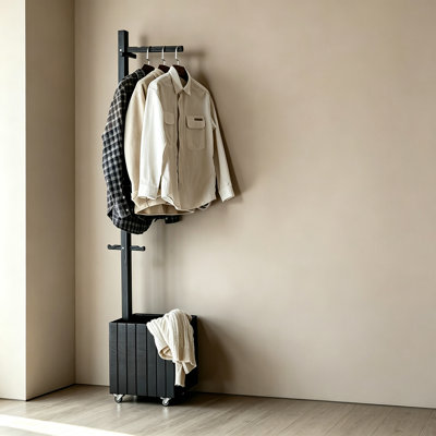 White Wax Wood Entryway Coat Rack