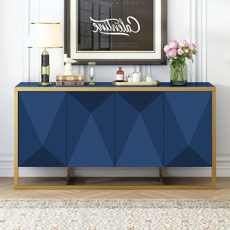 Sideboard Cabinet,for Study,Entryway,Hallway,Living Room, Navy Blue/Gold
