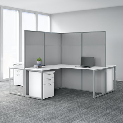 Easy Office L-Shaped 2 Person Cubicle with Cable Management