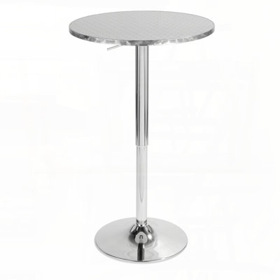 Table de bar ronde réglable avec plateau décoratif en aluminium - Argent