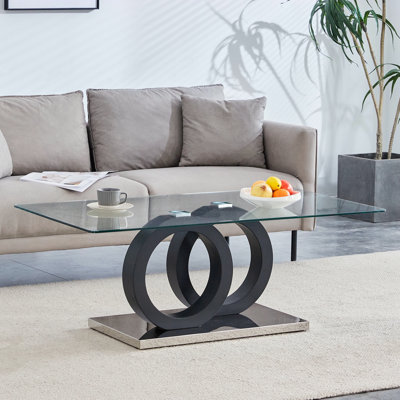 Modern Style Glass Top MDF Coffee Table With Black Base