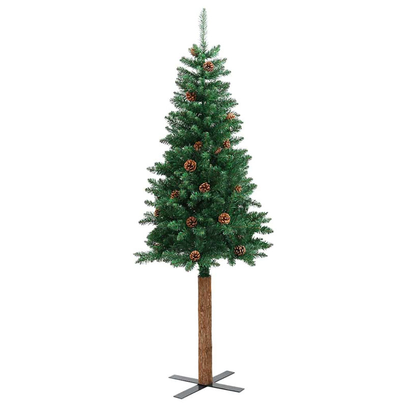 Slim Christmas Tree 180 cm PVC and Solid Pine wood, Green