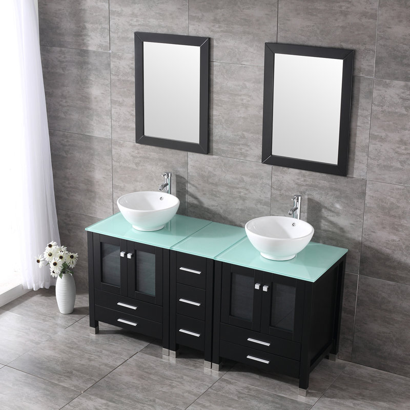 Nirvelli 61.5" Double Bathroom Vanity Set with Mirror, Black