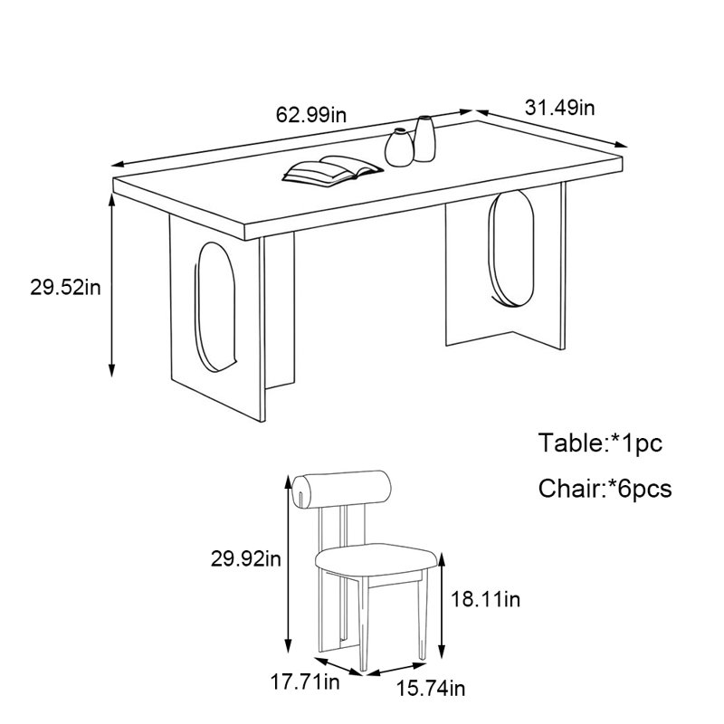 Ensemble de table de salle à manger spacieux et spacieux, H 29,52 po x L 62,99 po x l 31,49 po