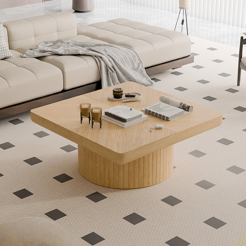 Table basse carrée 34,6 po, Bois naturel