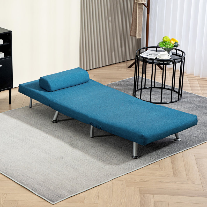 Romine Single Chair Bed, 3-in-1 Linen Folding Sleeper Chair, Blue