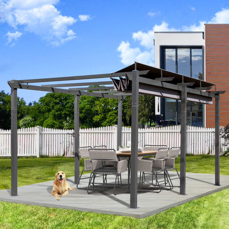 Pergola en aluminium avec auvent, 16 pi x 11 pi, gris