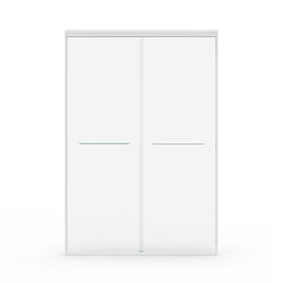 44"- 48"W x 72"H Double Sliding Shower Door, Semi-frameless Bypass Bathroom Sliding Door with 1/4" (6mm) Tempered Glass for Walk-in Shower, White