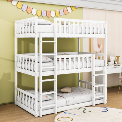 Kawtar Versatile Twin Over Twin Over Twin Detachable Triple Bunk Bed With Guardrails, Ladders