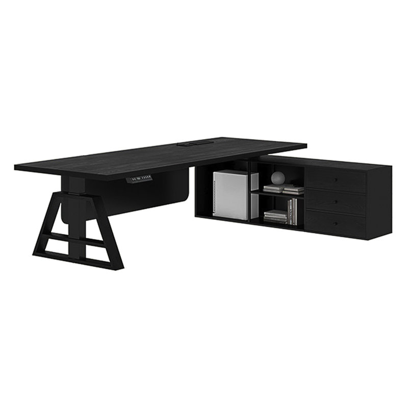Bureau de direction électrique à hauteur réglable en bois massif noir Modern Luxury | Grande armoire latérale grande capacité | Bureau de designer
