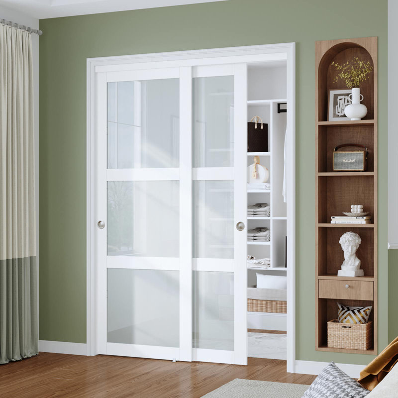 Porte de placard en verre Bypass avec quincaillerie d'installation, 60 po x 80 po