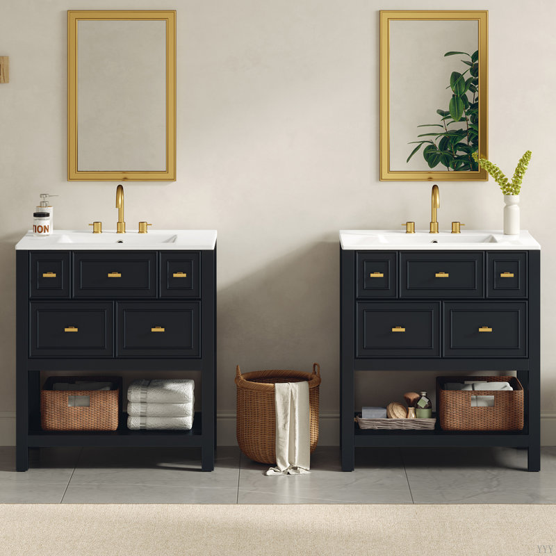 Ensemble de meuble-lavabo simple 60 po avec lavabo en céramique 60 po, Noir