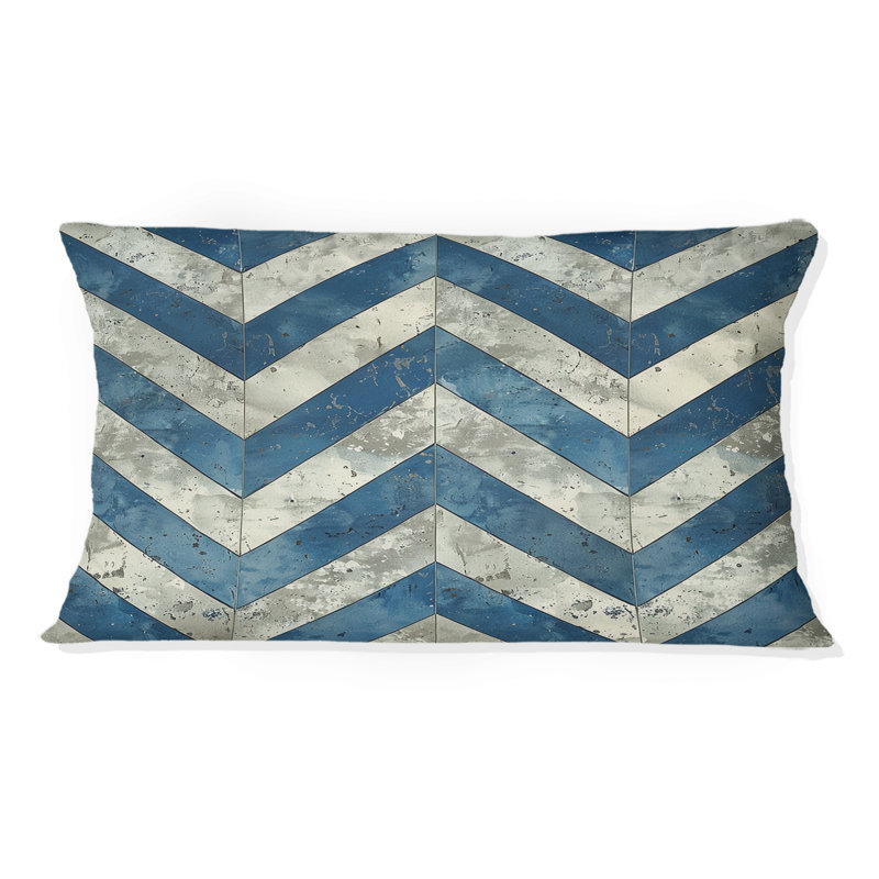 Chevron Charm I - Chevron Lumbar Pillow, Bleu / Beige