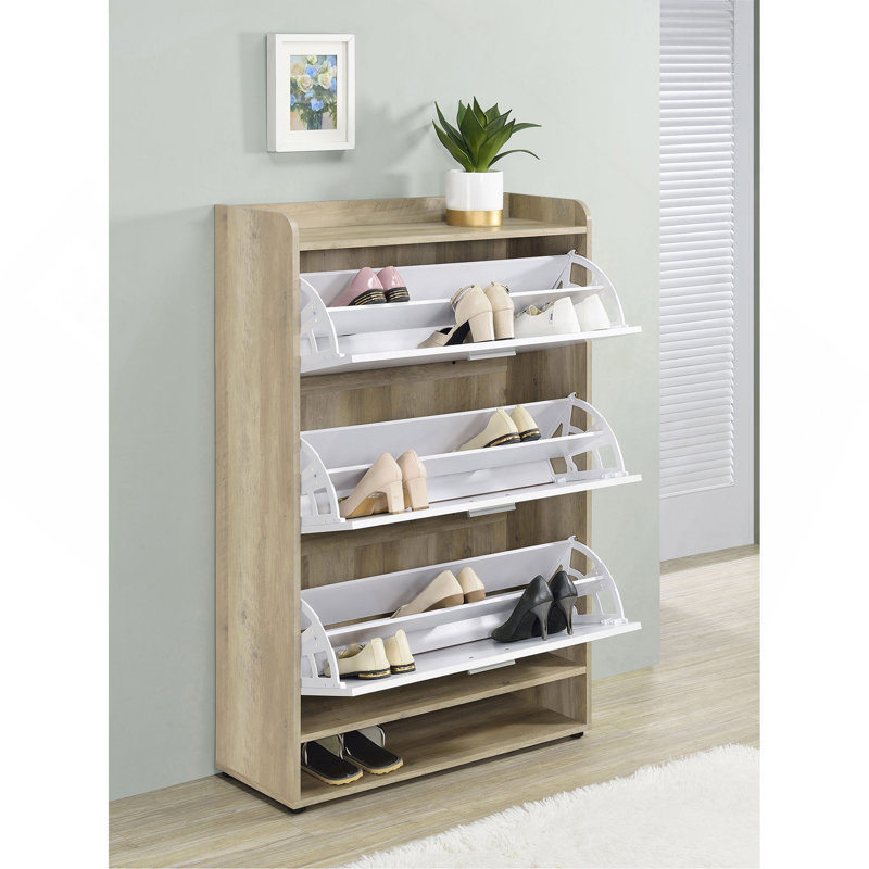 Range-chaussures en bois d'ingénierie à 3 niveaux, Blanc