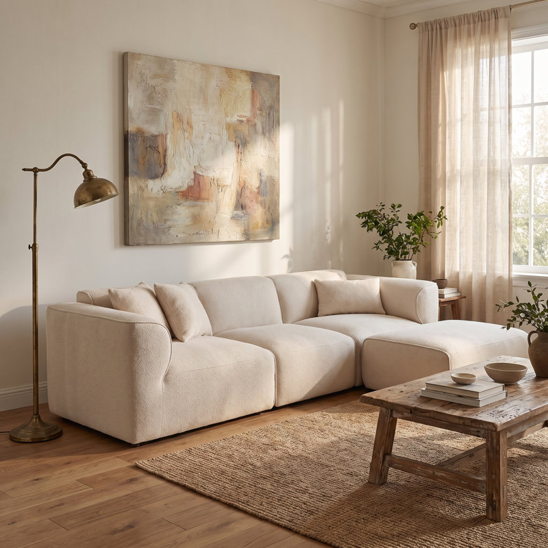 Canapé 4 places de luxe en velours coupé avec pouf amovible et 3 coussins décoratifs – Coutures doubles, coussins en mousse pure pour salon et appartement