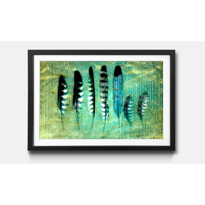 Blue Feathers - Single Picture Frame Print, 40cm H x 60cm W