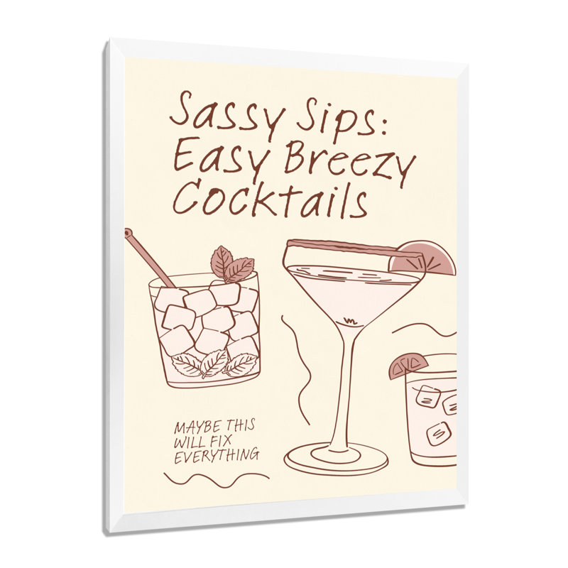 Sassy Sips: Easy Breezy Cocktail - Décoration murale cocktails, Toile encadrée blanche avec une seule photo