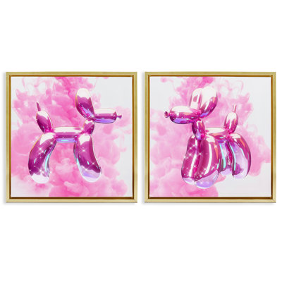 «Sparkle Balloon Dogs», ensemble de 2 toiles flottantes encadrées dorées par Ziwei Li