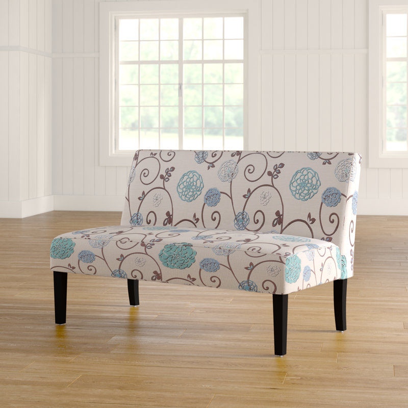 Nhat 50" W Upholstered Linen Loveseat, White/Teal Polyester