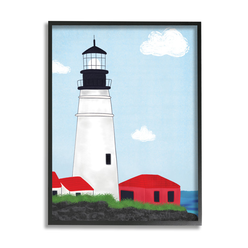 Phare de Tower Port, H 11 po x l 11 po x P 1,5 po, Giclée encadrée noir minuit