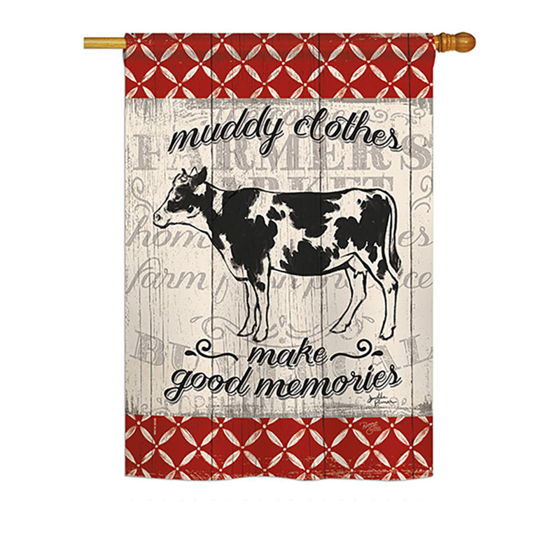 Vache de la vache, les animaux de ferme à 2 côtés 40 x 28 po ont été revêtus de polyester. drapeau maison
