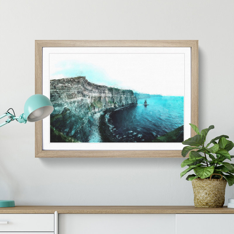 Cliffs of Moher in County Clare - Picture Frame Graphic Art Print, 24cm H x 33cm W x 2cm D, Oak Framed