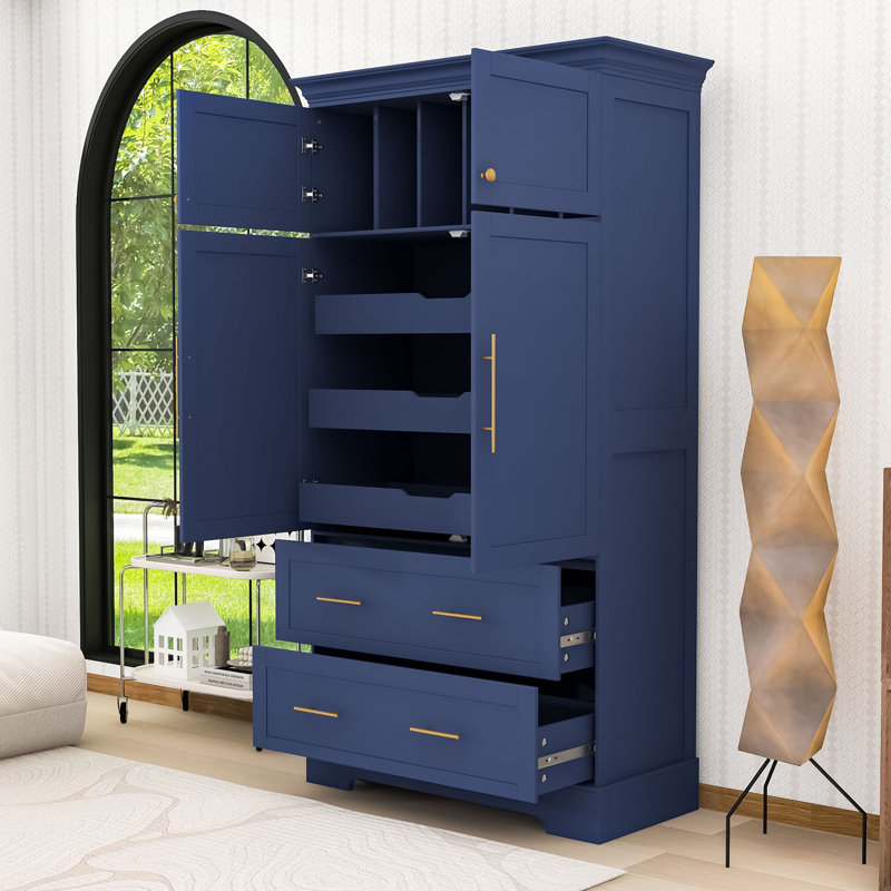 Armoire de cuisine autoportante classique à 4 portes avec plateaux coulissants, rangement spacieux et conception anti-basculement