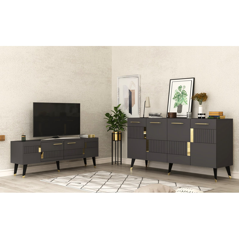 Fechteler 2 Piece Coffee Table Set, Black