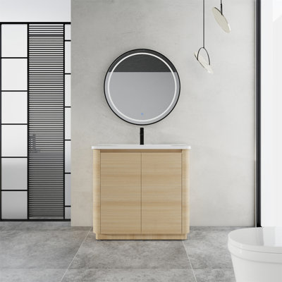 36'' Freestanding Bathroom Vanity With White Ceramic Sink & 2-Soft-Close Door