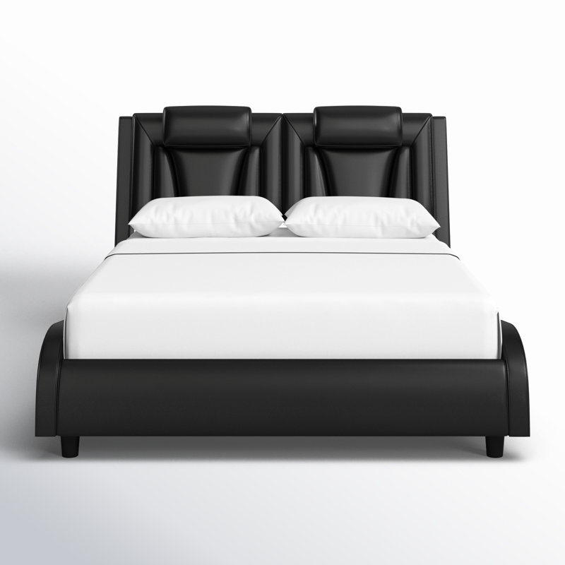 Belarmina PU Upholstered Low Profile Platform Bed with LED Light, Queen, Black