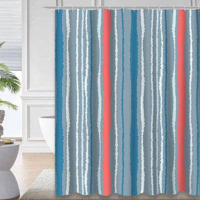 Seamless Striped Lines Blue Grey Red Shower Curtain with 12 Hooks