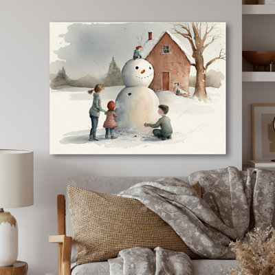 Enfants jouant dans la neige - reproduction sur toile