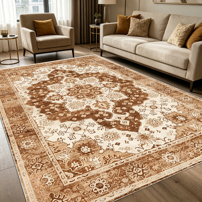 1PC Vintage Persian Medallion Neutral Brown area rugs for Living Room, Soft and Comfortable, Suitable for all seasons, easy-to-maintain, machine washable Indoor floor mat, Under Table Farmhouse suitable for dining room, bedroom, entryway, kitchen.