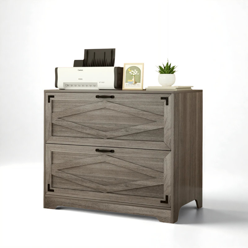 Maniram 35.43'' Wide 2 -Drawer Farmhouse Lateral File Cabinet, Wood Filing Cabinet for Home Office, Large File Storage Printer Stand for A4/Letter Size Files, with Anti-tilt Mechanism