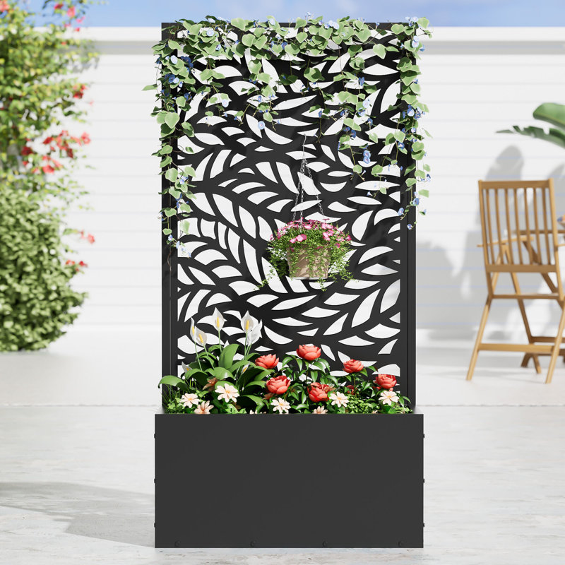 Boîte à fleurs en métal avec treillis, H 47 po x l 24 po x P 11 po