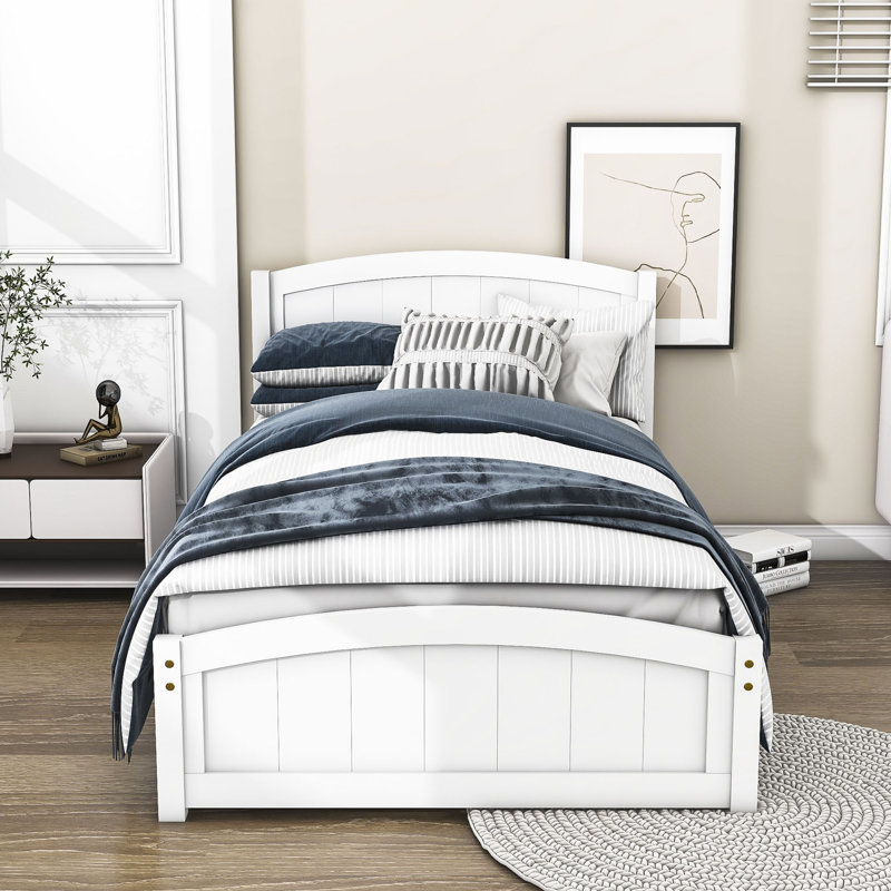  Elvana Twin Wood Platform Bed with Headboard, White