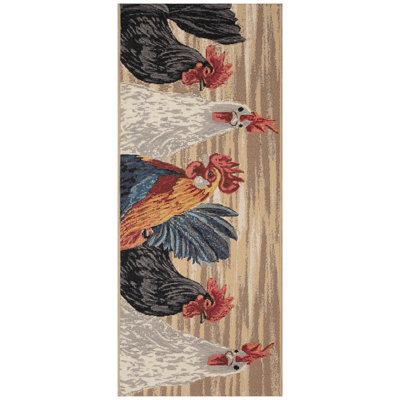 Three Roosters Polyester Non-Skid Kitchen Mat
