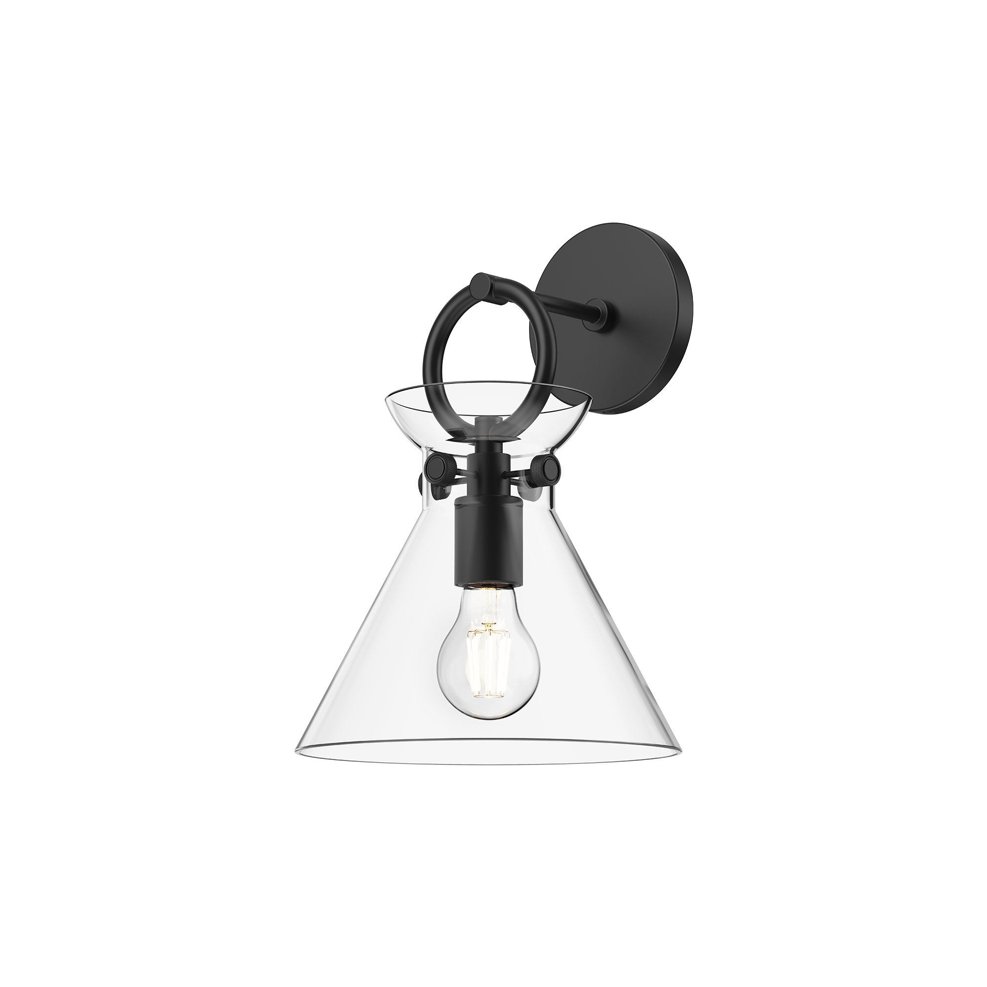Tiney Single Light Steel Dimmable Armed Sconce, Clear, Matte Black