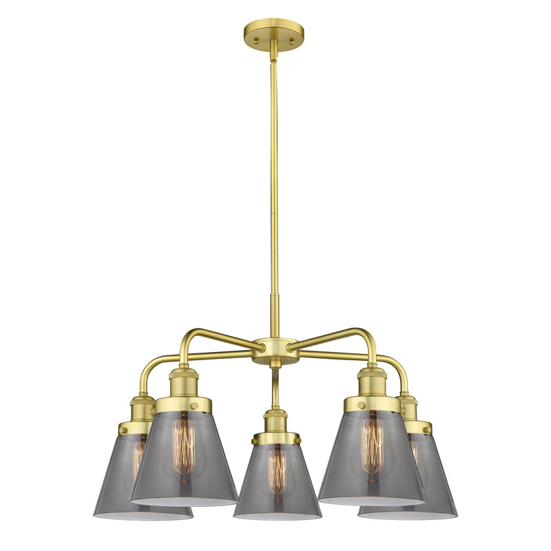 Lustre suspendu 5 lumières Cone, Plaqué couleur fumée, Or satiné