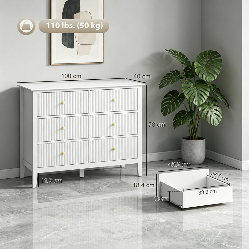 6 Drawer Chest of Drawers, White