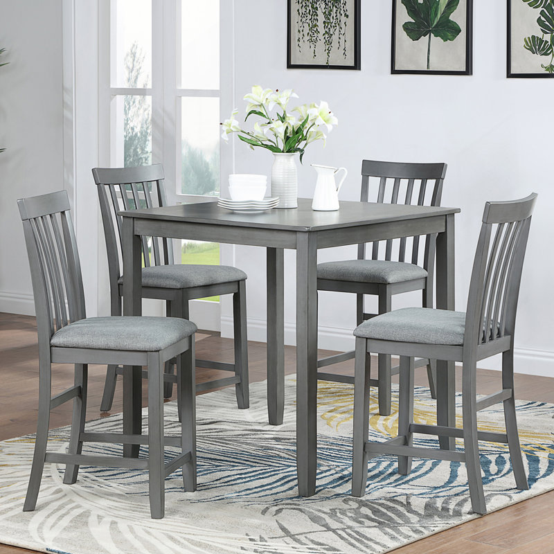 Square Dining Table, Kitchen Table, Counter Height Table, Dining Room Table, Gray, 36.04" H x 34.53" W x 34.53" D