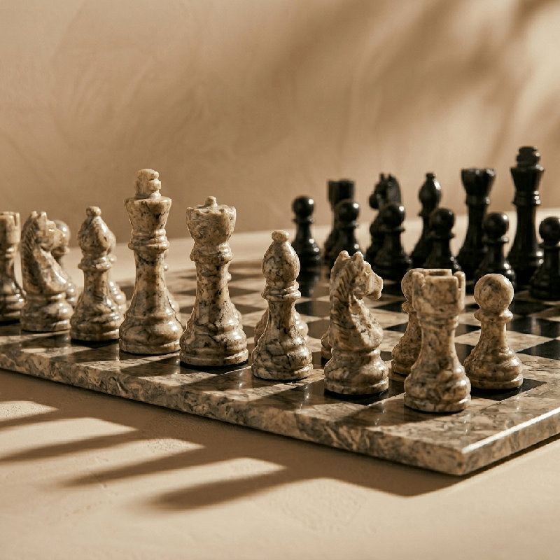 Jeu d'échecs en marbre Taupev & Black, Taupe / Noir