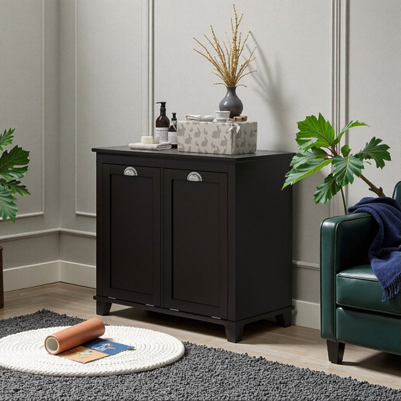 Armoire à panier double inclinable | Armoire de rangement pour salle de bain en MDF noir | L 30 po x P 16 po x H 27,5 po