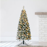 Home Heritage Pine 5' Artificial Corner Flocked Christmas Tree Prelit 100 LEDs