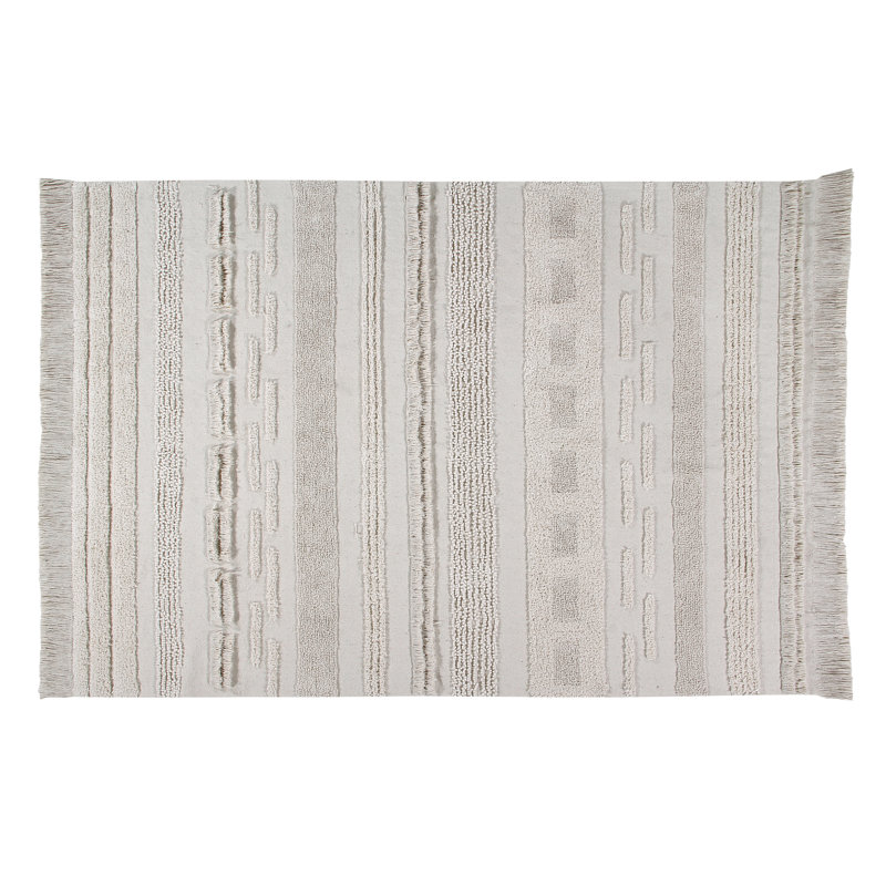 Cotton Striped Area Rug in Light Gray