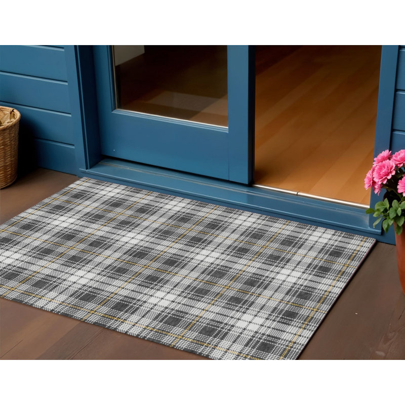 Tapis d'intérieur lavable à carreaux gris anthracite 3 pi x 5 pi