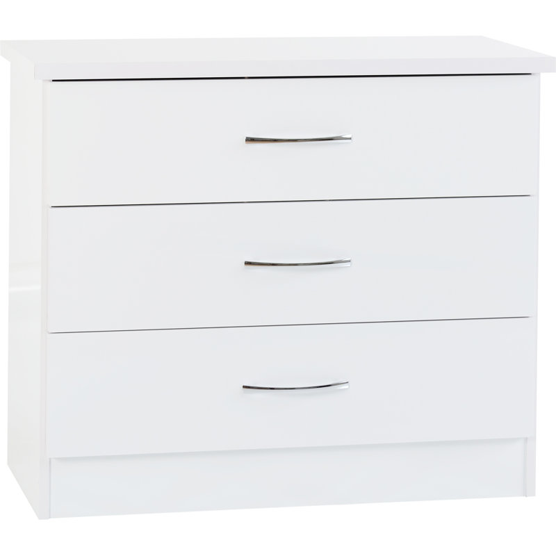 Cascio 3 Drawer Chest Of Drawers, White Gloss